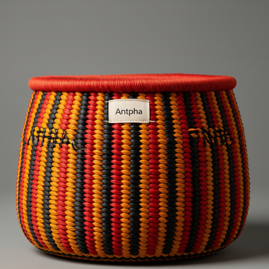 Handwoven Baba Tree Storage Basket – Orange Stripe