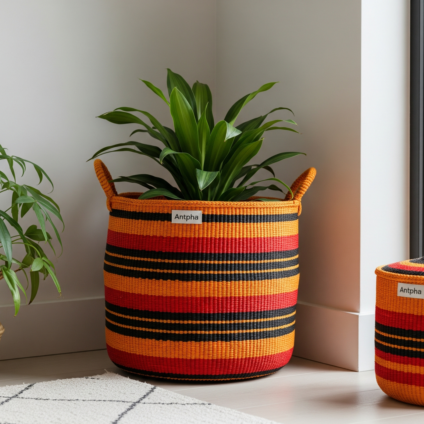 Handwoven Baba Tree Storage Basket – Orange Stripe