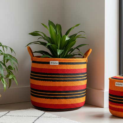 Handwoven Baba Tree Storage Basket – Orange Stripe