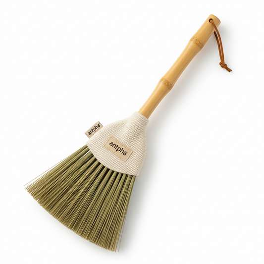 Antpha Handcrafted Soft Grass Broom – Natural Sweeping Brush with Bamboo Handle (Minimalist Cleaning Tool)