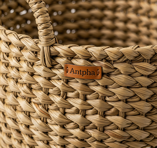 Antpha Baba Tree Handwoven Basket – Large Elephant Grass Floor Basket from Ghana (Natural & Indigo)
