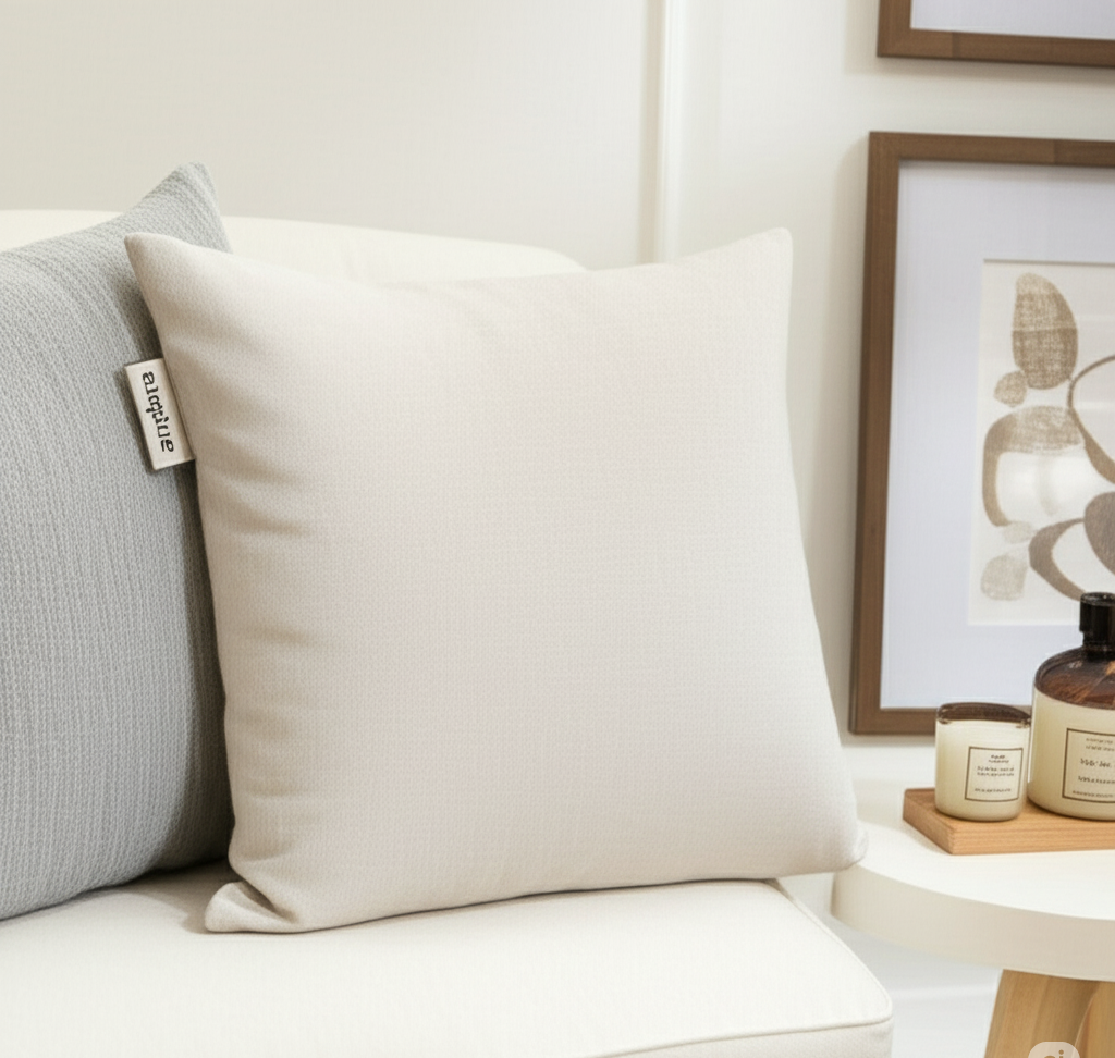 Antpha Natural Linen Throw Pillow Cover – Minimalist Embroidered Decorative Cushion (45x45 cm)