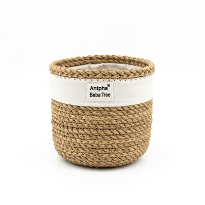 Antpha Baba Tree Handwoven Basket – Large Elephant Grass Floor Basket from Ghana (Natural & Indigo)