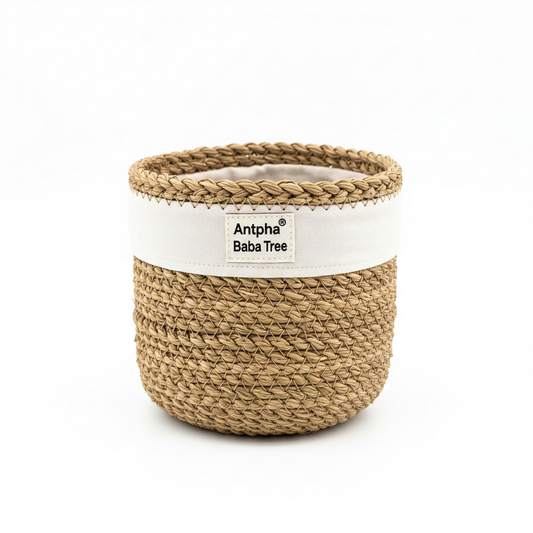 Antpha Baba Tree Handwoven Basket – Large Elephant Grass Floor Basket from Ghana (Natural & Indigo)