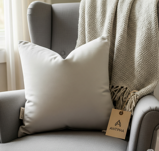Antpha Natural Linen Throw Pillow Cover – Minimalist Embroidered Decorative Cushion (45x45 cm)