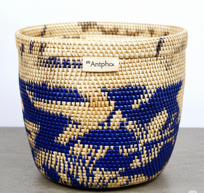 Antpha Baba Tree Market Basket – Handwoven Elephant Grass Tote with Leather Handle from Ghana