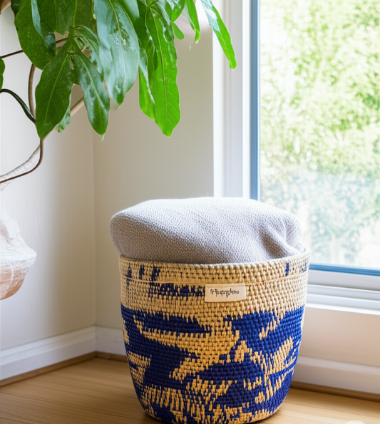 Antpha Baba Tree Market Basket – Handwoven Elephant Grass Tote with Leather Handle from Ghana